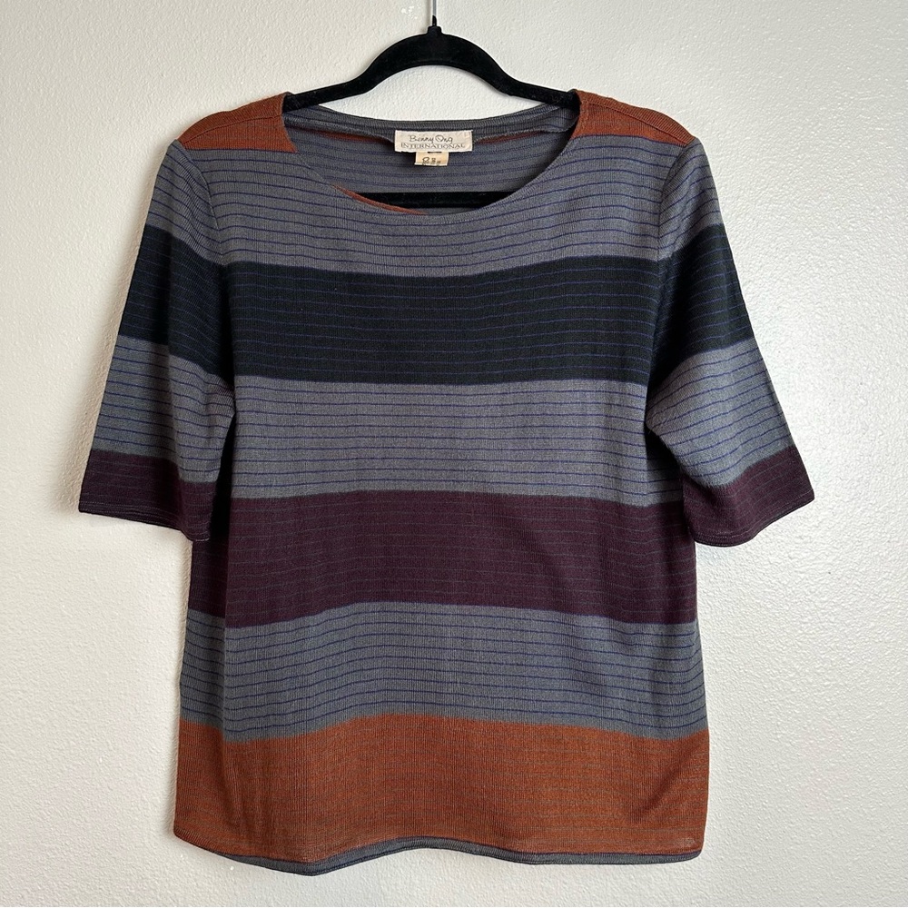 vintage 80s/90s Benny Ong striped knit top sz M grey rust purple light sweater